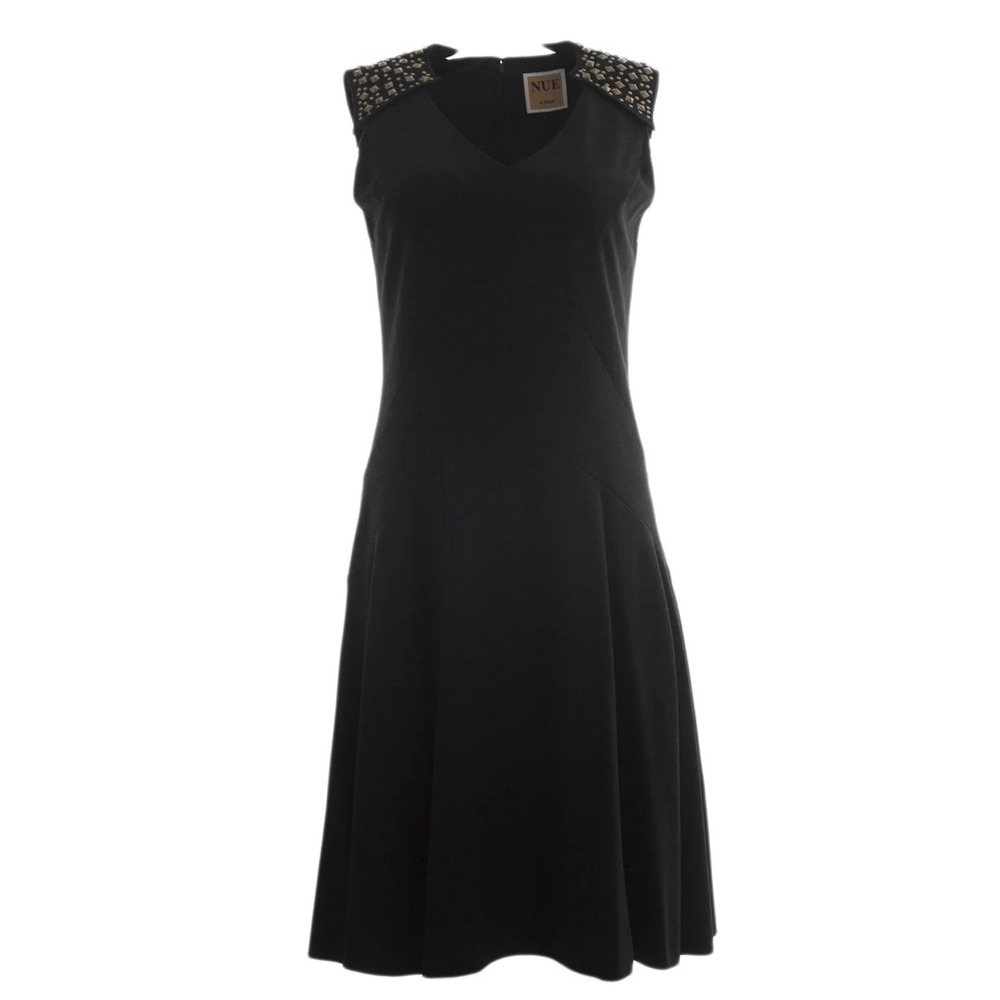Nue by Shani Woman's Studded Shoulder A-Line Dress Black Size 12 Gold‎ Accents